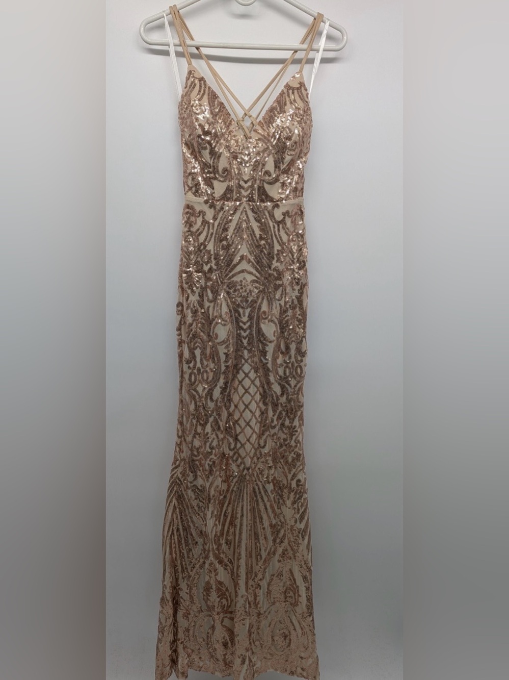 Windsor Sequin Embellished Nude-Beige Rose Gold Evening Gown